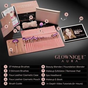 Glownique Aura Makeup Brush Set with Accessories